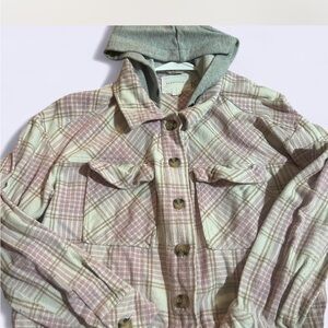 Plaid Button-Up Jacket with Hood